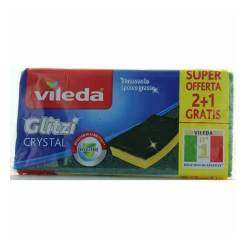 Vileda Glitzi Crystal - Spugna Abrasiva Da Cucina Con Trattamento Antibatterico Sulla Fibra 3 pz