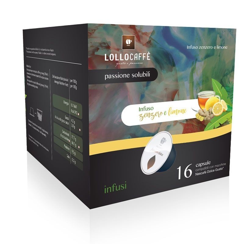 64 Capsule Infuso Zenzero e Limone Lollo Caffè Compatibili Dolce Gusto