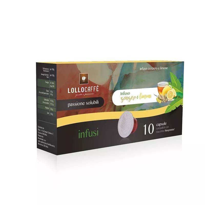 60 Capsule Zenzero e Limone Tisane Solubili Lollo Caffè Compatibili Nespresso