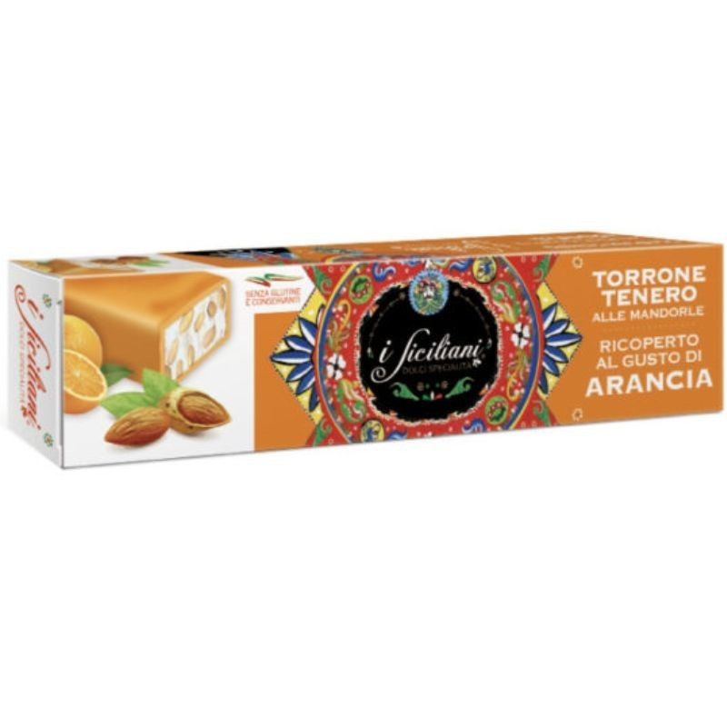 Torrone Tenero alle Mandorle ricoperto al Gusto di Arancia 150 gr I Siciliani Dolgam