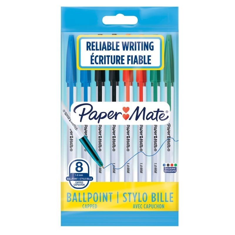 Penne a sfera colori assortiti Papermate con cappuccio 045 punta 1,0 mm Conf 8 penne