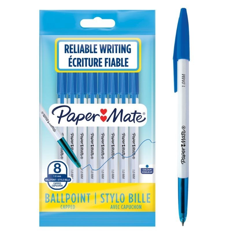 Penna a sfera BLU Papermate con cappuccio 045 punta 1,0 mm Conf 8 penne