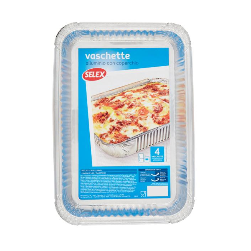 Selex Contenitore in Alluminio con Coperchio 31x21x4 cm 4pz