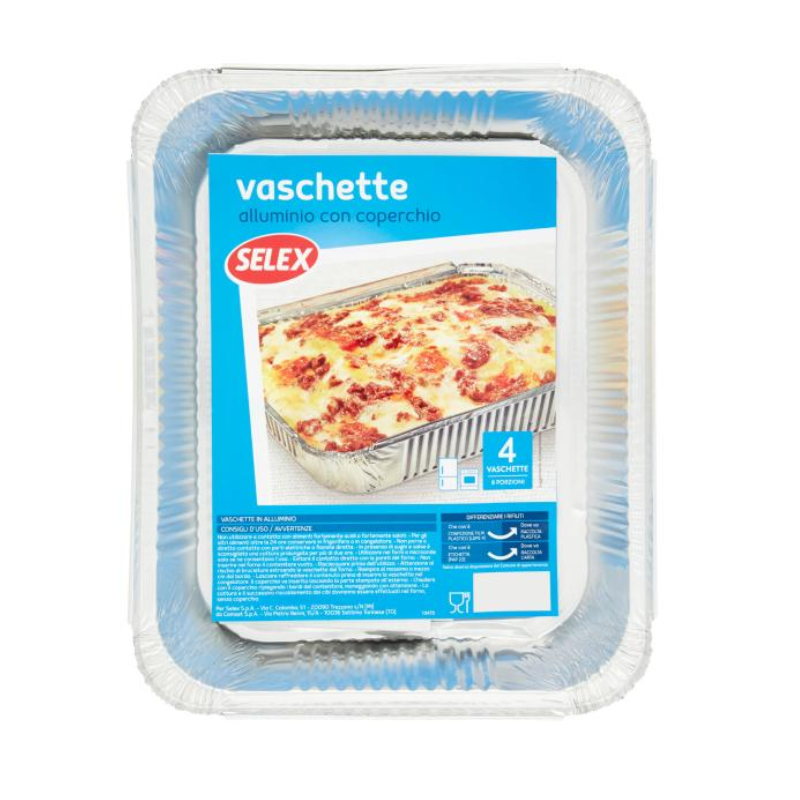Selex Casa Bella Contenitore in Alluminio con Coperchio 32x26x5 cm 4pz