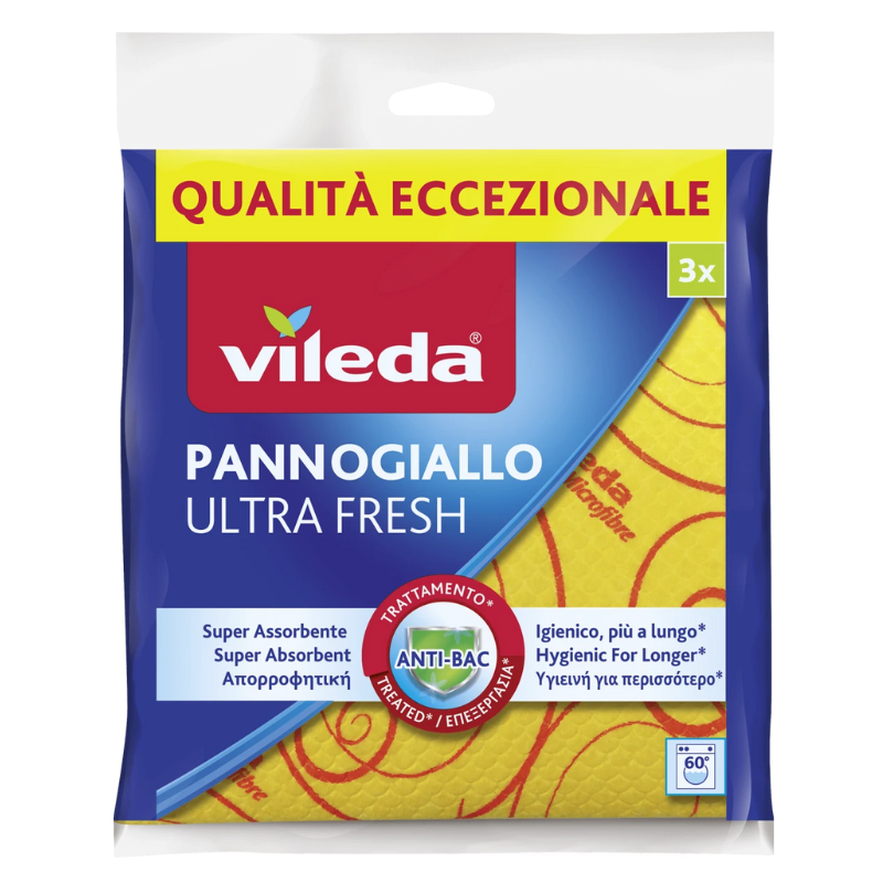 Vileda Pannogiallo, Panno Multiuso Con Antibatterico Ultra Fresh Per Pulire e Spolverare 3 pz