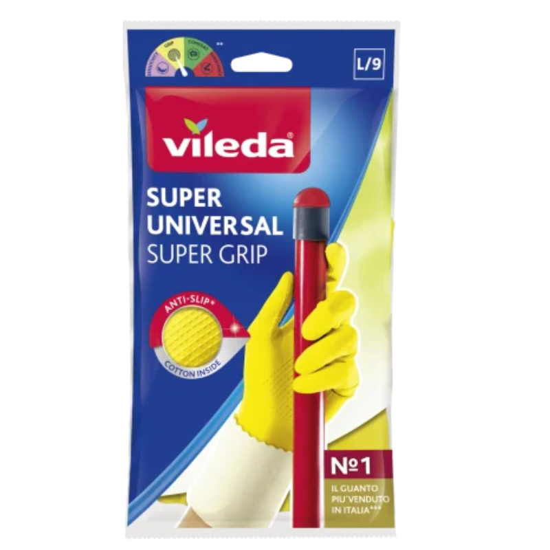 Vileda Guanti Casalinghi Super Universal In Lattice, Super Grip Antiscivolo Taglia L